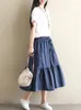 Skirts Denim Skirt Casual Slim Mid Waist A-line Pleated Designer Clothes Women Luxury Lace Up Splicing Midi 2024 Fashion