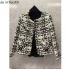 Manteau court en Tweed coréen pour femmes, vêtements d'automne et d'hiver, veste à carreaux, mode élégante, col rond, simple boutonnage, Cardigan hauts 240112