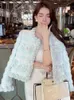 Autunno e inverno Moda Cappotto in tweed con piccola fragranza Donna Celebrity Luce Lusso Fiore 3D Giacca monopetto in lana 240112