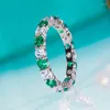 Cluster Rings QINHUAN Vintage S925 Sterling Silver Platinum Plated Ring Green High Carbon Diamond Line Emerald For Women Luxury Jewelry