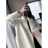 Elegante Midi-Wollmischungsjacke für Damen, koreanische dicke lange Bandage-Jacke, Super-Spitzenjacke, weißer Cardigan-Wollmantel 240112