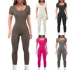 Shapers pour femmes Mode Bande de taille solide pour dames Pantalons de yoga Entraînement côtelé à manches courtes Leggings Col rond Exercice Robes formelles