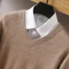 Autunno e inverno 100% visone maglione di cashmere da uomo con scollo a V allentato pullover a maniche lunghe maglione caldo maglione che tocca il fondo 240112