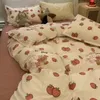 İns pembe çilek sevimli karikatür meyve yatak seti yorgan kapağı yumuşak kraliçe tam boyutlu düz yatak sayfası yorgan yastık kılıfı kawaii 240112