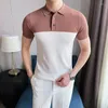 Männer Polos Hohe Qualität Sommer Eis Seide Kurzarm Gestrickte Poloshirt Männer Kleidung 2024 Drehen Unten Kragen Slim Fit casual Tee Homme