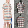 24SS Casablanca Designer Sweaters New CASABLANC Knitted Hollow Button Short Sleeve Shirt Rainbow Stripe Knitted Overlay Shirt for Men and Women