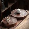 TEA TRAYS Kinesiska bambufack Hushållens vattenlagringsbord Enkel rundtavla traditionell uppsättning dekoration dräneringsplatta