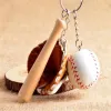 Party Mini Three-Piece Baseball Glove Wood Bat Keychain Sports Car Key Chain Ring Gift for Man Women 0112