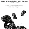 Watches Smart Watch X7 Earphones Buildin TWS Earuds Bluetooth Dual Headset Call Wristwatch Music Sport Smartwatch Fitness Tracker