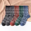 5 Paare Herbst- und Winter -Doppelnadel -Diamant -Männer Midtube Casual Socken Ethnischer Stil verdickter warmer Wolle 240112