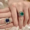 Anillos de racimo 925 plata llena de brillo deslumbrante circón esmeralda patrón de serpiente diseño anillo de dedo para mujeres banquete de lujo joyería de fiesta de baile