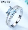 Umcho Solid925 Sterling Silver Jewelry作成ナノスカイブルートパーズリング女性用カクテルリングウェディングパーティーファインジュエリーCJ1917466913