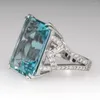 Cluster Rings S925 Sterling Silver Jewelry Princess Sea Blue Topaz Ring Square Gemstone Anillo 925 Women Sapphire Box