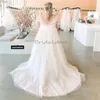 Plus Size Elegant Wedding Dress Sexy V Neck Bohemian Long Sleeve Lace Bridal Dresses 2024 Backless Tulle Country Church Vestios De Novia Women Boho Robe De Mariee Chic