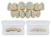 Hip Hop Classic Teeth Grills Golde Color Plated CZ Micro Pave Exclusive Top Bottom Gold Grillz Set9437133