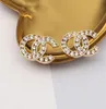 20sty styl prosty 925 Srebrny luksusowy projektanci marki podwójne litery Stud geometryczne słynne kobiety kryształowy kryształowy perłowy kolczyk na przyjęcie weselne
