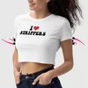 Camisetas femininas Eu amo personalizado top cortado mulheres causal solto seu po aqui diy logotipo personalizado própria imagem feminina camisa de colheita o pescoço