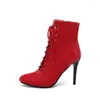Сексуальные ботинки 2024, весенняя женская обувь из флока с перекрестной завязкой на высоком каблуке 10 см, обувь для вечеринок на высоком каблуке для женщин, большие размеры 34-43