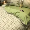 Nordic Style Green Bedding Set Fashion Soft Check Pattern Duvet Cover Pillowcase Bed Sheet For Girl Double Queen King Bedclothes 240112