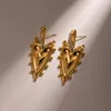 Orecchini a bottone dal design originale, orecchino a forma di cuore con rivetto in acciaio inossidabile placcato oro 18 carati, per donna