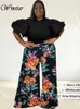 Wmstar Plus Size Two Piece Set Women 2023 Solid Shirts Tops and Print Pants Pockets Wide Leg Fashion Matching Suit Drop 240111