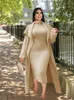 Kobiety w dużych rozmiarach odzież zimowa grubość długiej rękawy z sukienką dwuczęściową damską duże zestawy polaru kombinezonu 240111