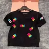 Damski O-Neck krótki rękaw frotta Rainbow Color Letter Hafted Knited Sweter koszule SML