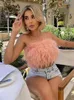 Feather Top Sexy Corset Crop Top Female Summer Tank Tops Backless Vest Sleeveless Off Shoulder Tanks White Tube Top Green 240112