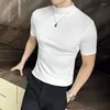 Men's T Shirts Autumn Winter Half High Neck Short Sleeve T-shirt Korean Slim Fit Solid Color Bottom Shirt Casual Cotton Elastic T-shirts