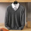 Autumn And Winter 100% Mink Cashmere Sweater Men's V-Neck Loose Long-Sleeved Pullover Warm Sweater Bottoming Sweater 240112