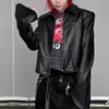 Кожаная куртка с контрастными заклепками и принтом в американском стиле ретро, тонкая дизайнерская куртка для женщин в стиле Харадзюку, хип-хоп, топ Y2k 240111