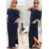 2024 Sexy Verão Mulheres Boho Maxi Vestido – Manga Curta Fenda Lateral Solta Festa À Noite Vestido Longo de Praia com Bolso – Elegante e Confortável