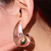 Boucles d'oreilles pendantes en résine, grande boule de cuivre en métal élégante, clou de perle, goutte d'eau transparente pour femmes