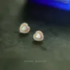 Stud Küpe Gerçek Para 925 STERLING Gümüş 14K Altın Opal Kalp Zirkon Kadınlar için Piercing Mücevher Toptan
