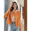 Koreańska prosta wiosenna i jesienna moda retro Piękna pomarańczowa okrągła szyja luźna krótka płaszcz Kobieta Pure Wild Tweed 240112