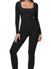 Frauen trainieren Strampler Feste Farbe Langarm Yoga Bodycon Hosen Jumpsuit für Sports Fitness Athletic Active Wear 240112