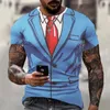 Camisetas de moda para hombre Traje con estampado 3d y patrón de corbata Camiseta lisa de manga corta para ropa de hombre High Street Streetwear Tops 240111