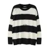 Men's Hoodies Sweatshirts Harajuku Striped Colorblo Sweaters Hip Hop Droyed Ripped Knitwears Men Hole Knitted Jumpers for Women Baggy Pulloversyolq