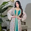 Ethnic Clothing Dubai Abaya Luxury For Muslim Women Fashion Graphic Print 2 Pieces Set Elegant Casual V-Neck Lace Tape Belted Dress Abayas