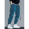 Fina streetwear calças casuais homens fitas harem calças de jogging masculino fino ajuste primavera carga calças multi-bolsos calças femininas k12 240111