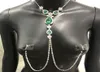 2020 Luxus Grün Strass Nicht Piercing Schmuck für Frauen Sexy Erwachsene Körper Nippel Kette Halskette6163824