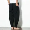 Estilo chinês harem calças homens streetwear casual joggers calças dos homens de algodão linho sweatpants tornozelo-comprimento calças masculinas S-3XL 240112