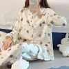 Pigiama da donna in cotone con maniche femminili, pigiama lungo invernale, completo da casa, abbigliamento, stampa allentata, Kawaii