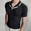 Herenpolo's 2024 Zomer Knitwear Korte mouwen Zwart Wit Contrastkleur Revers Polo Bottom Shirt Camisa Hombre Mannen Kleding