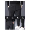 Pantaloni da uomo BROWON Brand Business Casual Uomo Mid Straight Solid Half Elastico in vita Autunno Inverno Abbigliamento moda