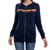 여자 후드 땀 셔츠 여성 패션 까마귀 대형 무지개 스트라이프 긴 소매 스웨트 셔츠 지퍼 포켓 코트 재킷 스프링 캐주얼 V