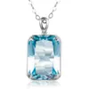 Silver Pendant 925 Aquamarine Necklace Real Sterling Rectangle Gemstone Statement Women Fine Jewelry 240112