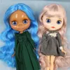 ICY DBS Blyth doll 16 bjd joint body dark skin shiny face blue hair white matte Multicolored 30CM toy anime 240111