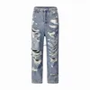 Jeans da uomo Vintage Cat Beard Knife Cut Hole Jeans dritti strappati Casual Baggy Washed Strappato Jean Distressed Gamba larga Mendicante Pantaloni denim Maleyolq