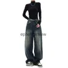 Damen Jeans Hosen Capris 2023 Neu für Frauen Hohe Taille Gerade Lose Retro Straße Casual Y2K Mode Hip Hop Baggy Breites Bein